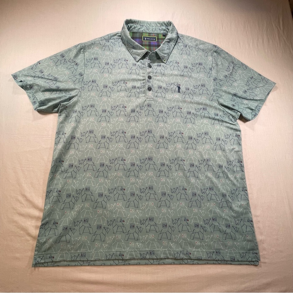 William Murray Golf XL Blue Print Polo Shirt Performance Scotty Dog PGA Wicking
